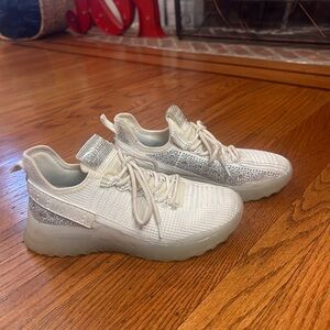 Steve Madden White and Silver Sneakers